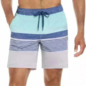 Hurley Men’s Swim Shorts Swim Beach Trunks Blue Gray Striped Reg X Large XL NWT